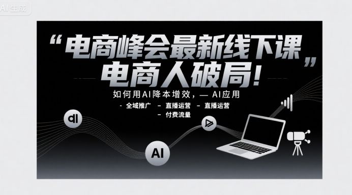 电商峰会最新线下课,电商人破局,如何用AI降本增效,AI应用-全域推广-直播运营-付费流量-樵渔匹