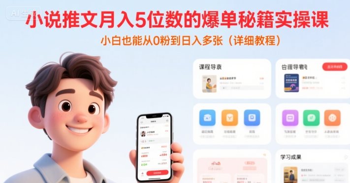 小说推文月入5位数的爆单秘籍实操课,,小白也能从0粉到日入多张(详细教程)-樵渔匹
