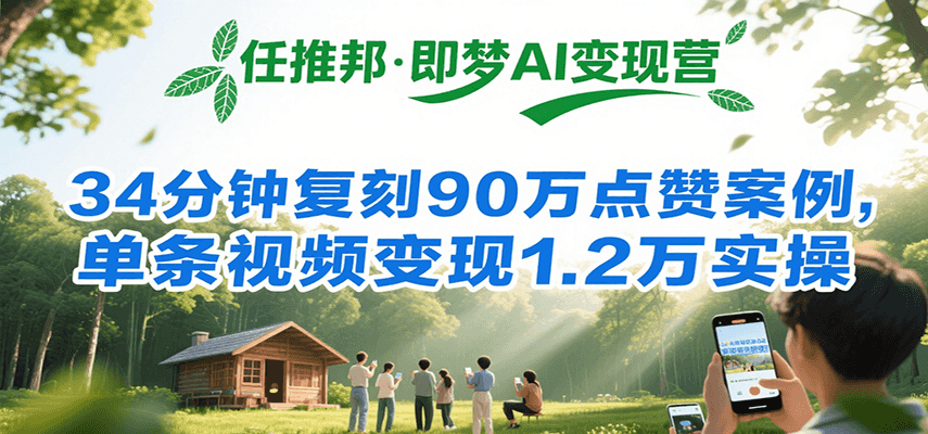 任推邦·即梦AI变现营,34分钟复刻90万点赞案例,单条视频变现1.2万实操-樵渔匹