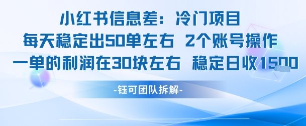 小红书信息差冷门项目一单利润30块每天稳定1.5k左右2个账号操作-樵渔匹