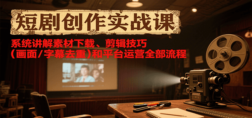 短剧创作实战课，系统讲解素材下载、剪辑技巧(画面/字幕去重)和平台运营全部流程-樵渔匹