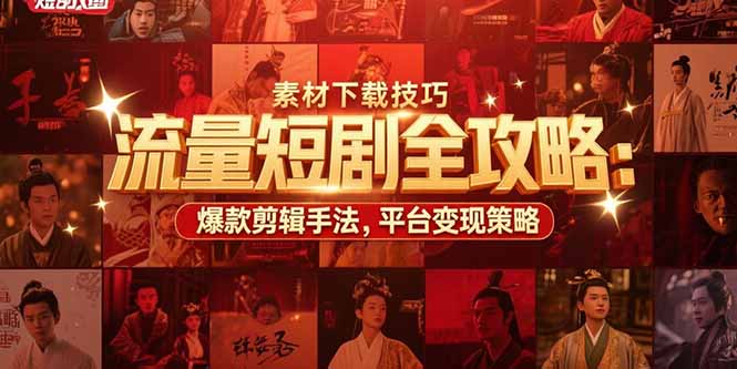 流量短剧全攻略：素材下载技巧，爆款剪辑手法，平台变现策略-樵渔匹