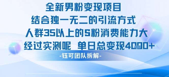 全新男粉变现项目引流人群35以上的男粉消费能力大 经过实测单日变现1k+-樵渔匹