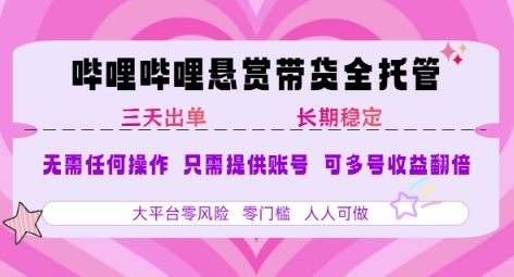 B站悬赏带货全托管，自测稳定，只需提供账号，无需基础，小白宝妈轻松上手，单日稳定3张【揭秘】-樵渔匹