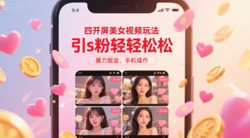 四开屏美女视频玩法,引s粉轻轻松松,暴力掘金,手机操作【揭秘】-樵渔匹
