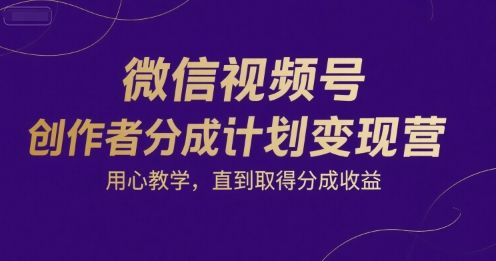 微信视频号创作者分成计划变现营,用心教学,直到取得分成收益-樵渔匹