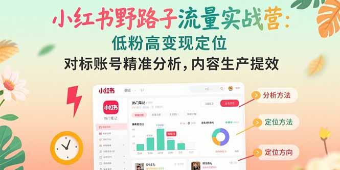 小红书野路子流量实战营:低粉高变现定位 对标账号精准分析 内容生产提效-樵渔匹