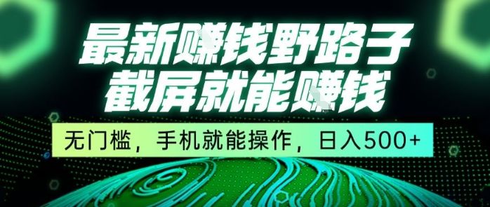 最新野路子截屏就能挣钱，无门槛，手机就能操作，日入5张【揭秘】-樵渔匹