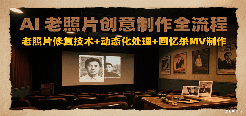 AI老照片创意制作全流程:老照片修复技术+动态化处理+回忆杀MV制作-樵渔匹