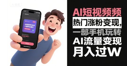 AI短视频热门涨粉变现,一部手机玩转AI流量变现,月入过W-樵渔匹
