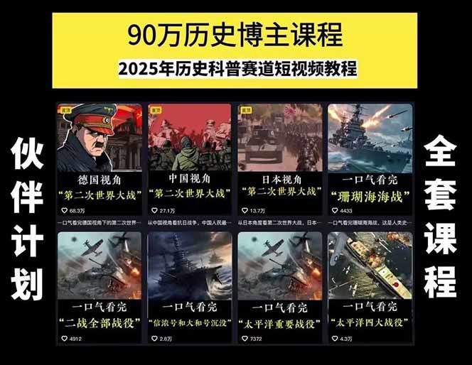 图片[1]-历史短视频赛道变现课，百集素材库应用，文案剪辑技巧，账号运营全案-樵渔匹