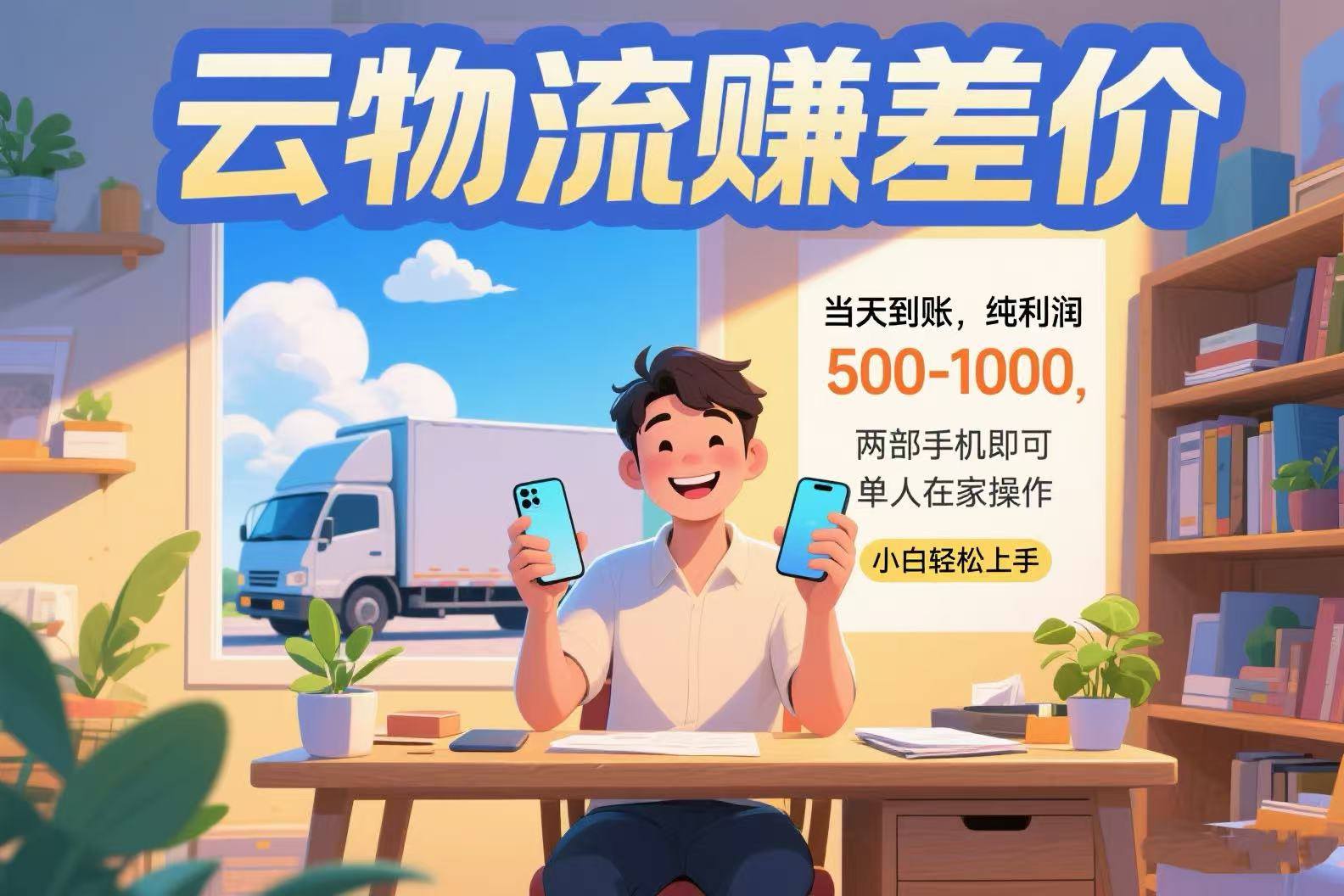 云物流赚差价 当天到账纯利润500-1000 两部手机即可 可单人在家操作 小...-樵渔匹