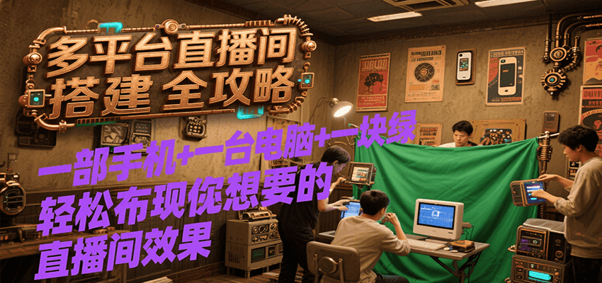 多平台直播间搭建全攻略,一部手机+一台电脑+一块绿布轻松实现你想要的直播间效果-樵渔匹