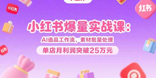 小红书爆量实战课:AI选品工作流,素材批量处理,单店月利润突破25万元-樵渔匹