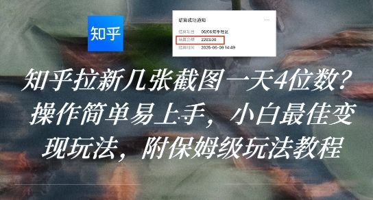知乎拉新几张截图一天4位数？操作简单易上手，小白最佳变现玩法，附保姆级玩法教程-樵渔匹