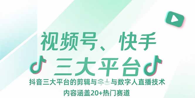 视频号、快手、抖音三大平台的剪辑与数字人直播技术，内容涵盖20+热门赛道-樵渔匹