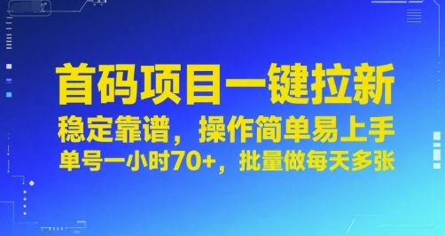 首码项目一键拉新,稳定靠谱,操作简单易上手,单号一小时70+,批量做每天多张【揭秘】-樵渔匹