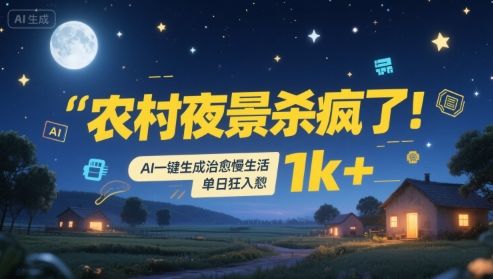农村夜景杀疯了!AI一键生成治愈系慢生活,单日狂入1k+-樵渔匹