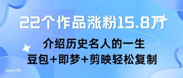 22个作品涨粉15.8W ,介绍历史名人的一生 , 豆包+即梦+剪映轻松复制-樵渔匹