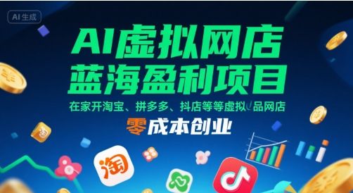 AI虚拟网店蓝海盈利项目,在家开淘宝、拼多多、抖店等虚拟品网店,零成本创业-樵渔匹