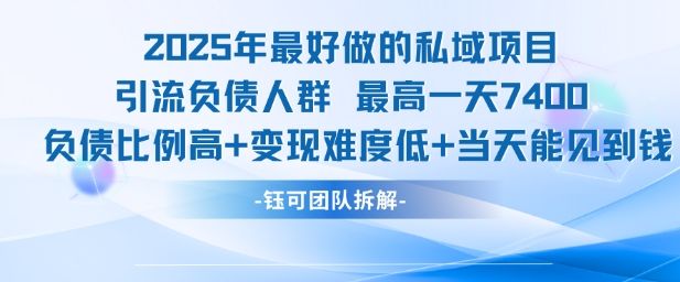 2025年最好做的私域项目，引流负债人群，最高一天变现7.4k，人群占比高，变现难度低，当天就能见到钱-樵渔匹