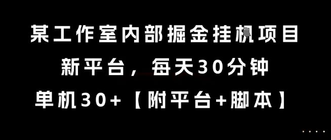 某工作室内部掘金挂G项目，新平台，每天30分钟，单机30+【揭秘】-樵渔匹