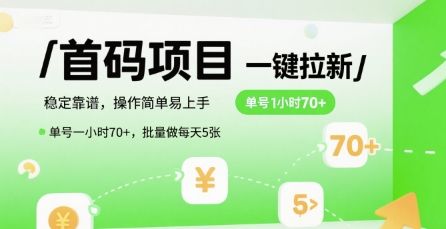 首码一键拉新项目,稳定靠谱,操作简单易上手,单号一小时70+,批量做每天5张【揭秘】-樵渔匹