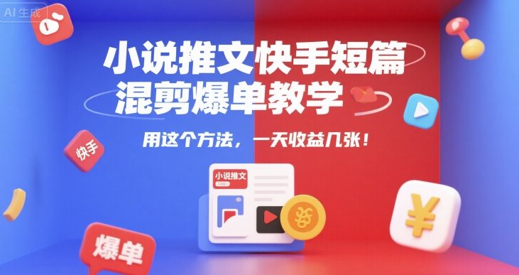 小说推文快手短篇混剪爆单教学,用这个方法,一天收益几张-樵渔匹