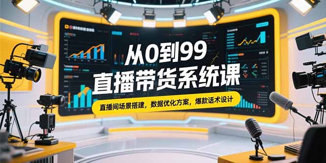 从0到99直播带货系统课,直播间场景搭建,数据优化方案,爆款话术设计-樵渔匹