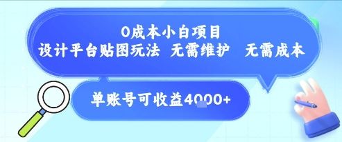 0成本小白项目,设计平台贴图玩法,无需维护,无需成本,单账号单月可产生收益4k+-樵渔匹