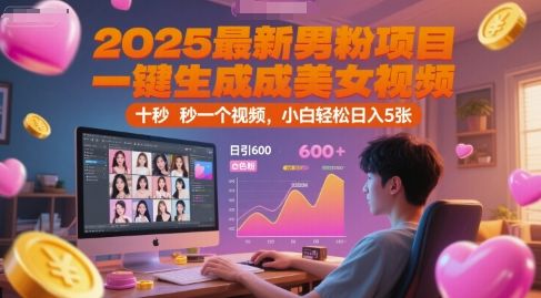 2025最新男粉项目,一键生成美女视频,日引600+色粉 十秒一个视频,小白轻松日入5张【揭秘】-樵渔匹