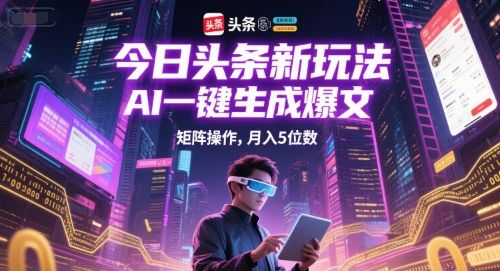 今日头条新玩法,AI一键生成爆文,矩阵操作,月入5位数-樵渔匹