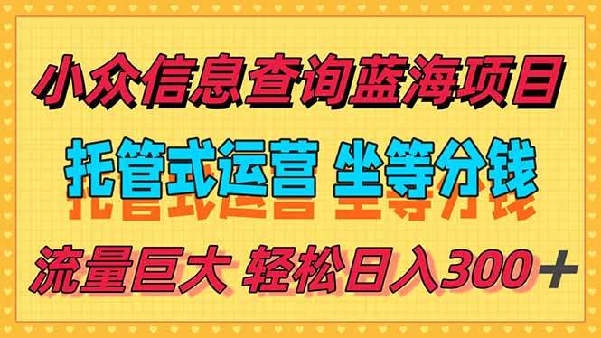 稳定日入300+,小众信息查询蓝海项目,全程懒人式托管,解放你的时间-樵渔匹