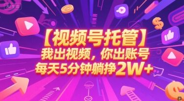【视频号托管 】我出视频,你出账号,每天5分钟发布,最高躺挣2W+【揭秘】-樵渔匹
