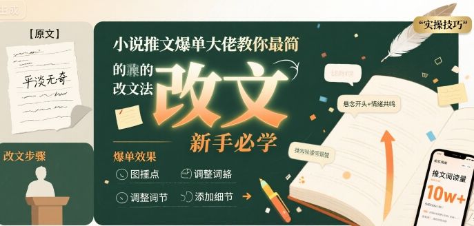 小说推文爆单大佬教你最简单的改文方法实操课,新手必学-樵渔匹