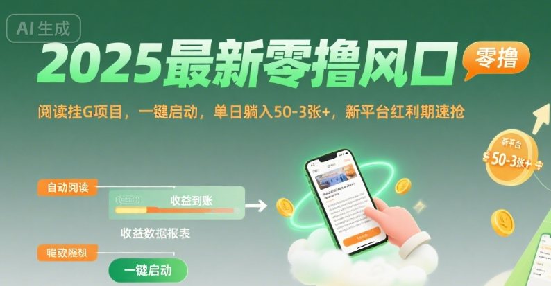 2025最新零撸风口,阅读挂G项目,一键启动,单日躺入 50-3张+,新平台红利期速抢【揭秘】-樵渔匹