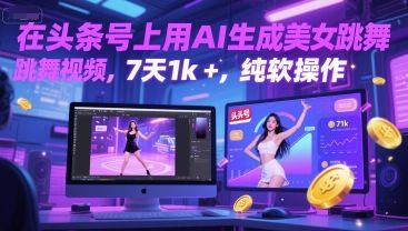 在头条号上用AI生成美女跳舞视频,7天1k+,纯软件操作-樵渔匹