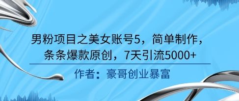 男粉项目之美女账号5,简单制作,条条爆款原创,7天引流5000+-樵渔匹