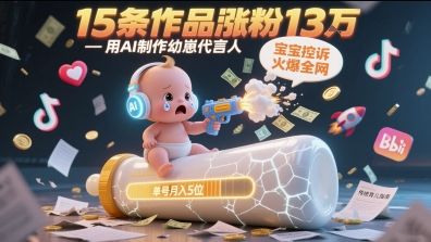 用AI制作幼崽代言人,宝宝的控诉火爆全网,15条作品涨粉13W,单号月入5位数实操教程-樵渔匹