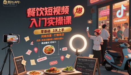 餐饮短视频入门实操课,引爆同城流量,打爆单店-樵渔匹