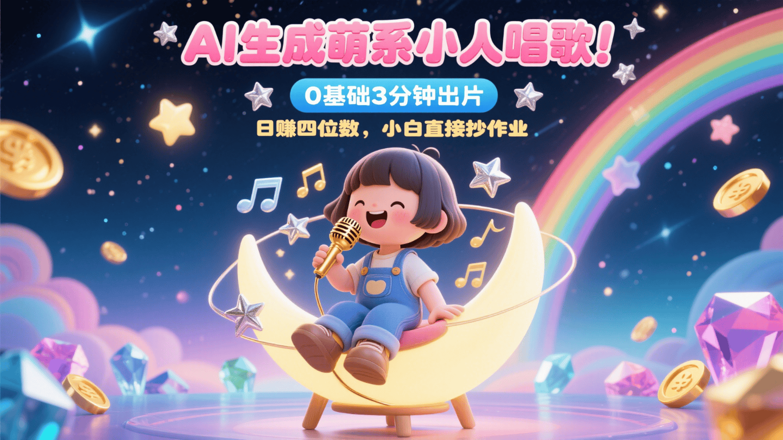 AI生成萌系小人唱歌!0基础3分钟出片,28个作品涨粉9万,日赚四位数,小白直接抄作业-樵渔匹