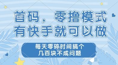 首码，零撸模式，有快手就可以做，每天零碎时间搞个几张不成问题【揭秘】-樵渔匹