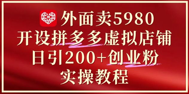 外面卖5980开设拼多多虚拟店铺：单日引流200+创业付费粉实战教程-樵渔匹