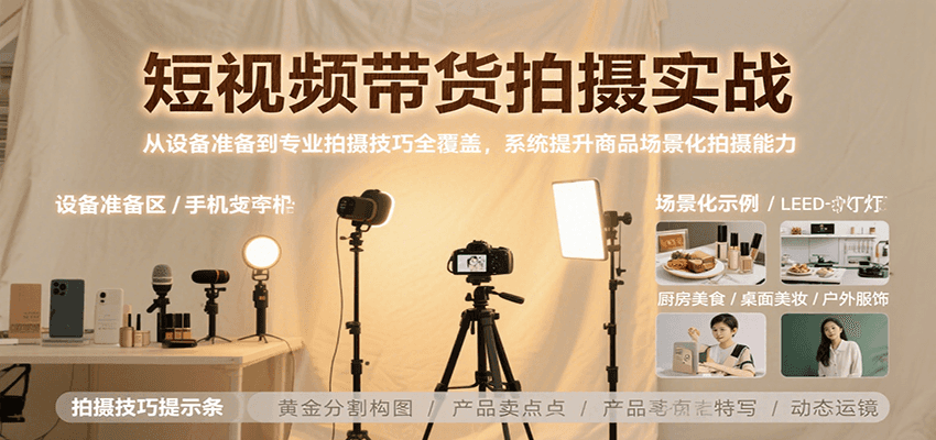 短视频带货拍摄实战,从设备准备到专业拍摄技巧全覆盖,系统提升商品场景化拍摄能力-樵渔匹
