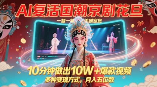 AI复活国潮京剧花旦,一颦一笑美到窒息,10分钟做出10W+爆款视频,多种变现方式,月入五位数-樵渔匹