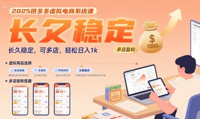 2025拼多多虚拟电商系统课,长久稳定,可多店,轻松日入1k-樵渔匹
