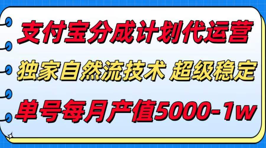 支付宝分成计划代运营，独家自然流技术，收益稳定，单号月产5000＋-樵渔匹