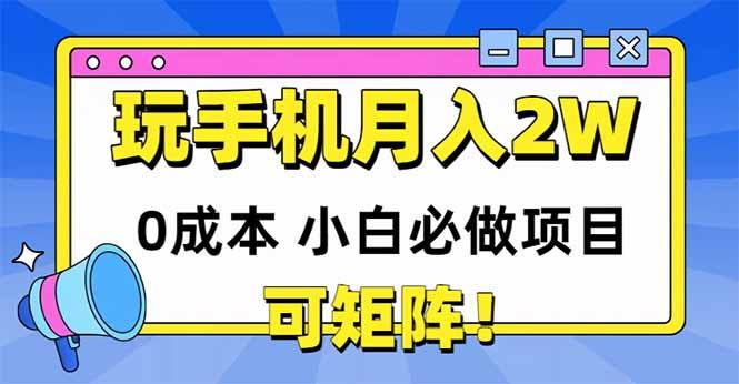玩玩手机月入20000+,0成本小白必做项目,可矩阵-樵渔匹