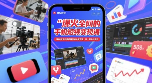 爆火全网的手机短视频变现课，0基础教你拍摄剪辑涨粉运营变现，用一部手机挣钱-樵渔匹