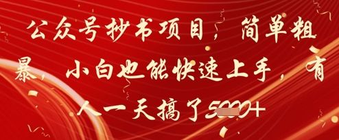 公众号抄书项目,简单粗暴,小白也能快速上手,有人一天搞了1k+-樵渔匹